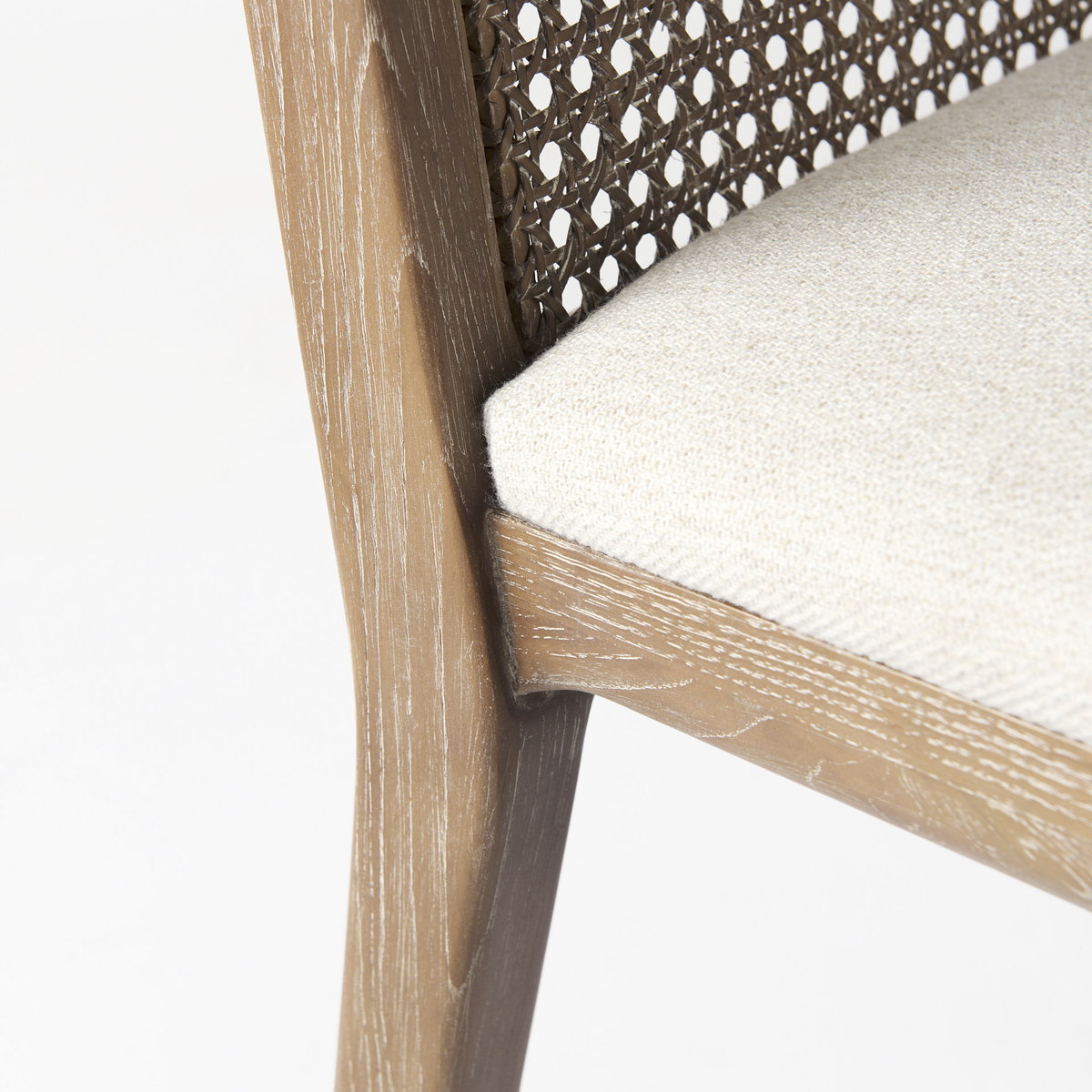 Clara Cane Back Dining Side Chair | Cream Fabric with Brown Wood, Dining Chair by Mercana, 18" length x 23.25" width x 33.75" height View 13