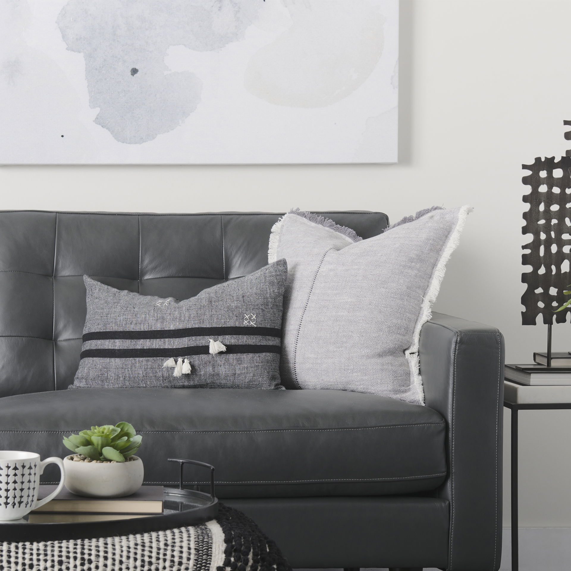 Thais 20L x 20W Blue and Cream Fringed Decorative Pillow Cover, by Mercana, 20" length x 20" width x 0.2" height View 5