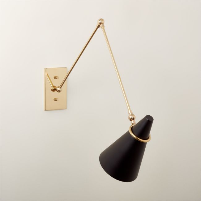 Online Designer Bedroom Aldus Black and Polished Brass Articulating Wall Sconce