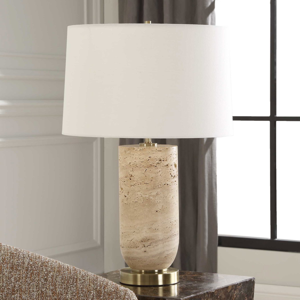 Aubrey Travertine Table Lamp, by Uttermost, 16" width x 24.5" height x 16" depth View 4