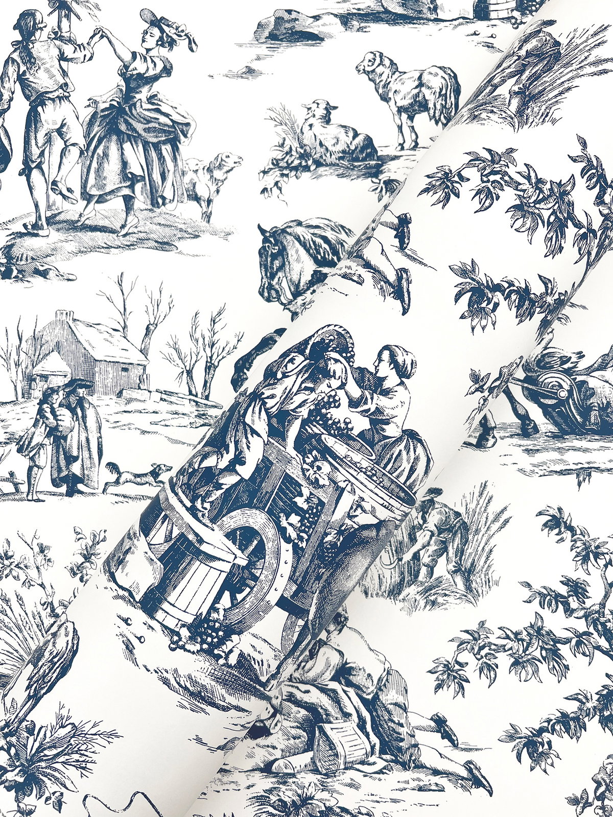 Seasons Toile Navy Wallpaper, by York Wall, 27' length x 2'3" width x 0.02" depth View 3