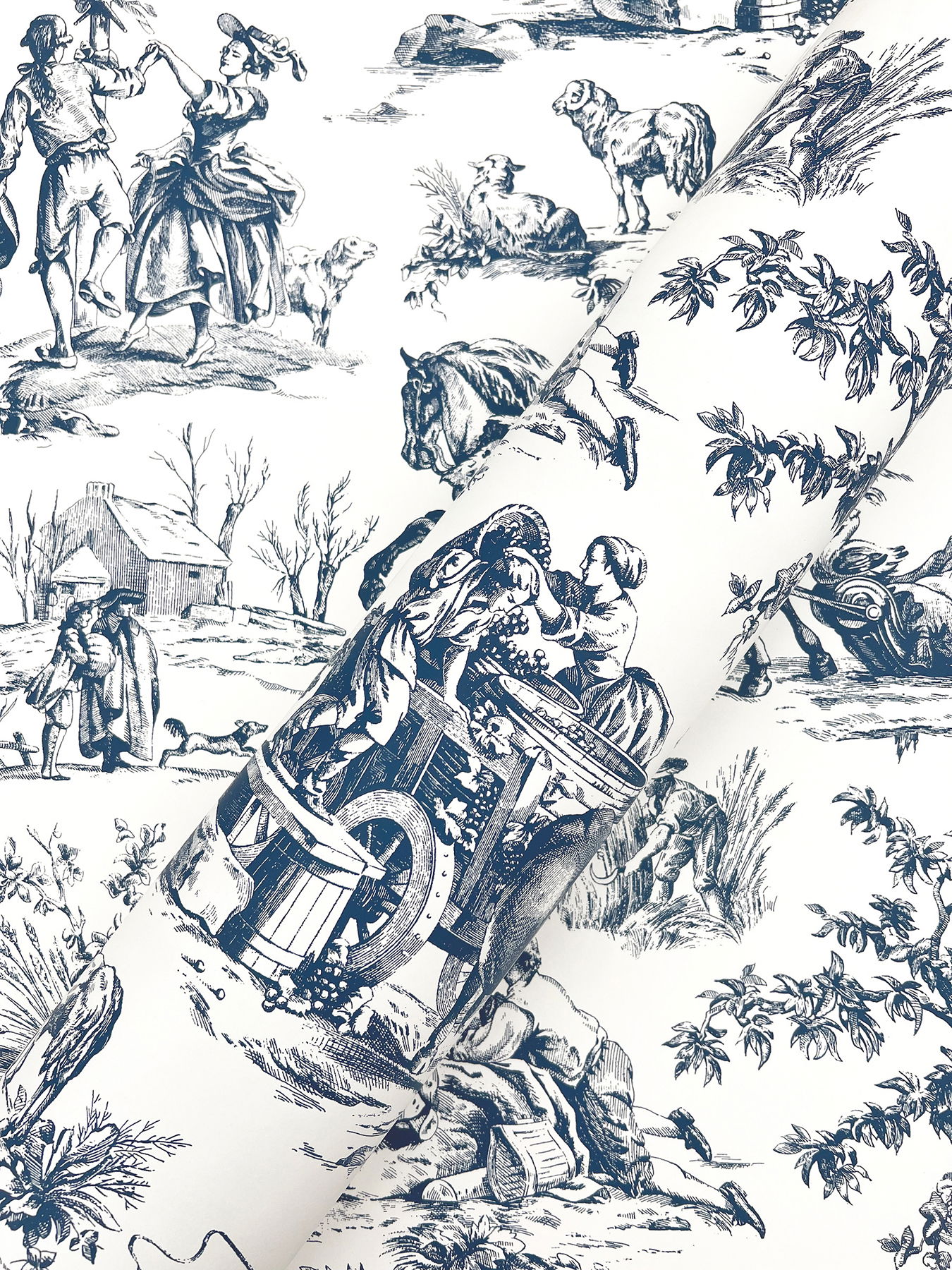 Seasons Toile Navy Wallpaper large image 