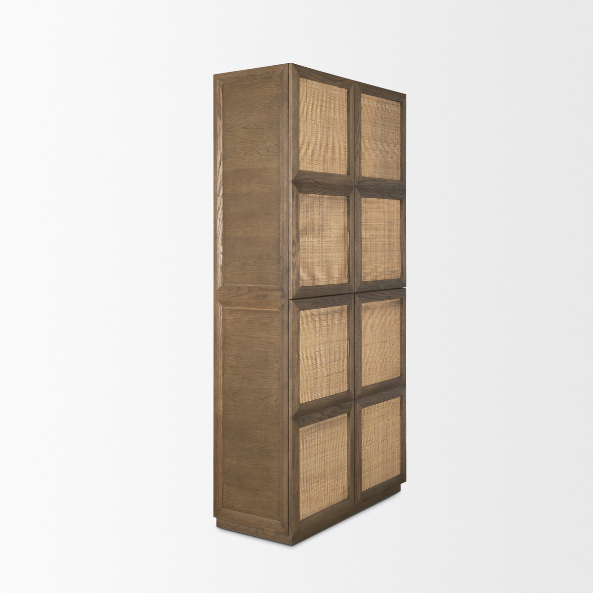 Sina Brown Oak Wood with Natural Rattan 2 Door Curio Cabinet, Cabinets & Sideboard by Mercana, 39.37" length x 17.72" width x 80.71" height View 7