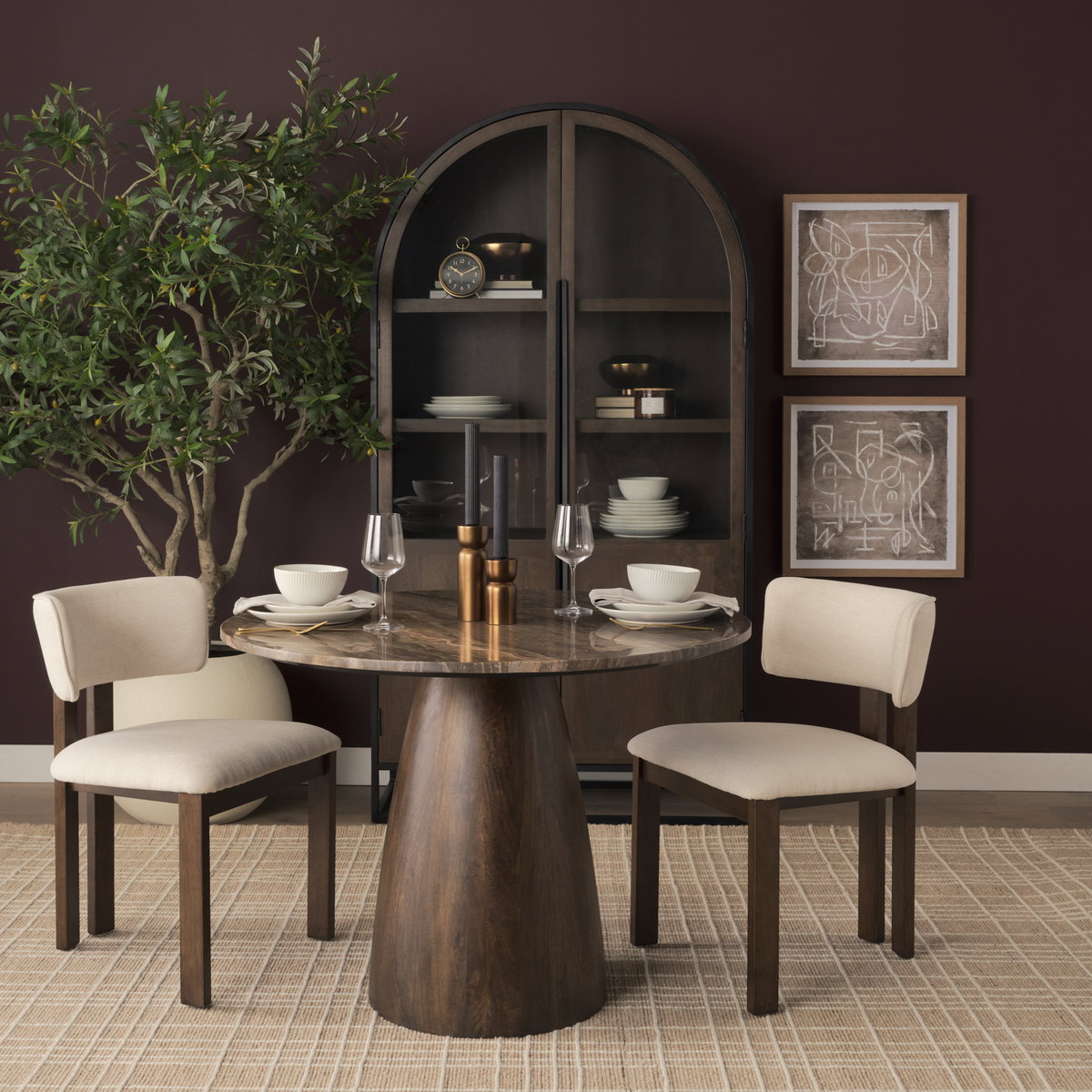 Sloan 42W x 80H Dark Brown Wood with Black Metal Arched Curio Cabinet, Cabinets & Sideboard by Mercana, 42" length x 18.5" width x 80" height View 5