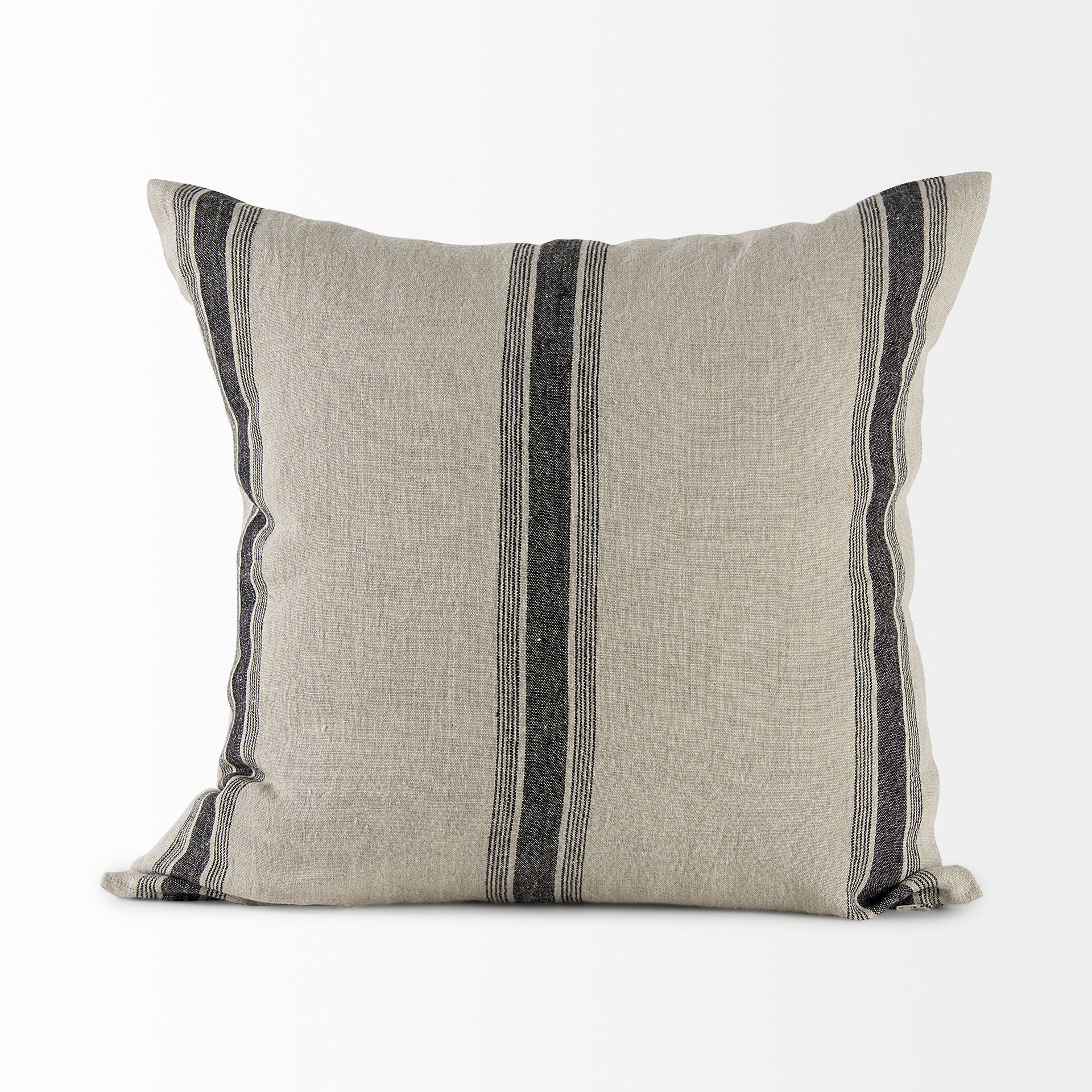 Hattie 20L x 20W Beige and Black Fabric Striped Decorative Pillow Cover, by Mercana, 20" length x 20" width x 0.2" height View 6