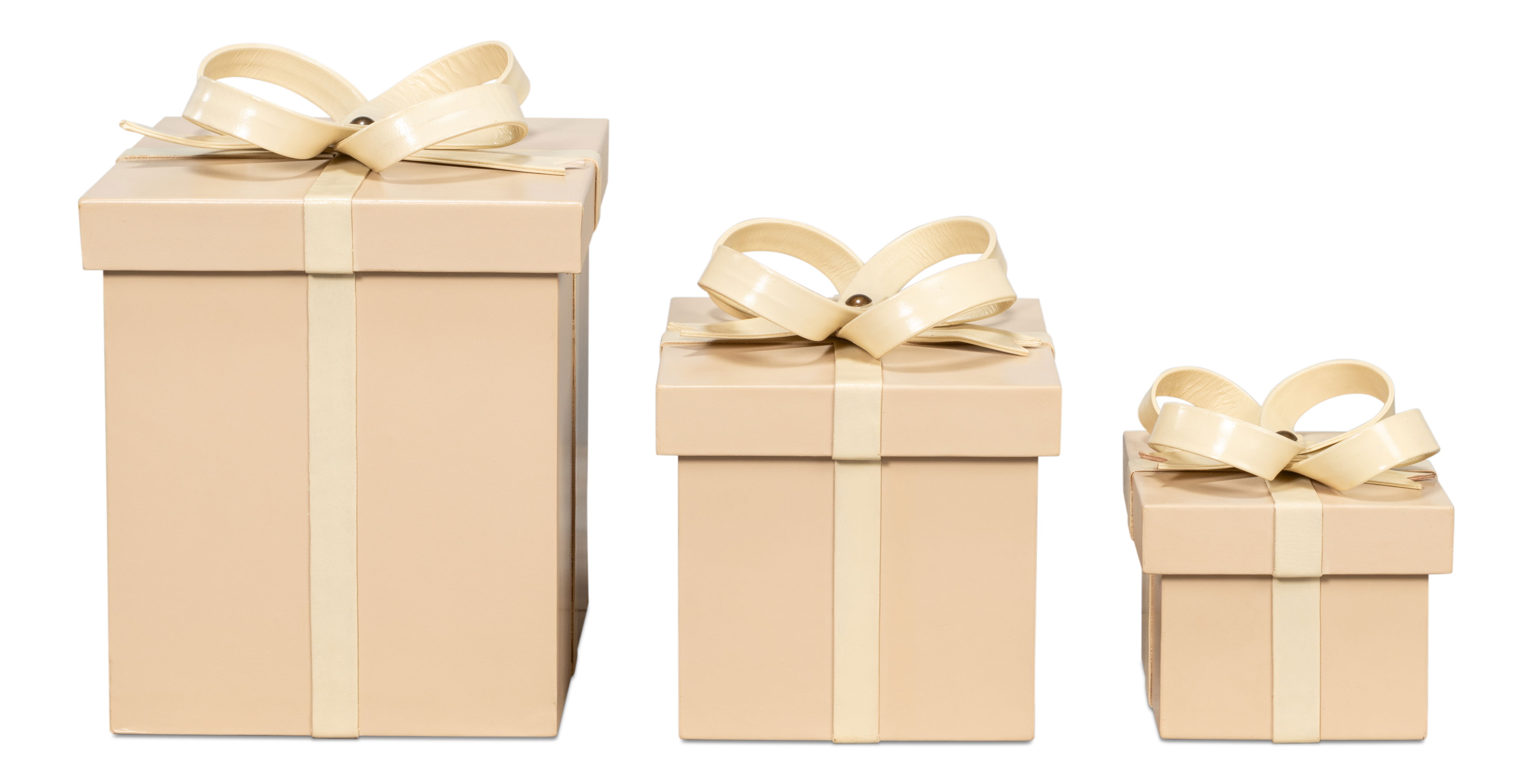 Ferrell Leather Holiday Boxes,S/3,Taupe, Decor by Sarreid, 8" length x 8" width x 9" height View 2