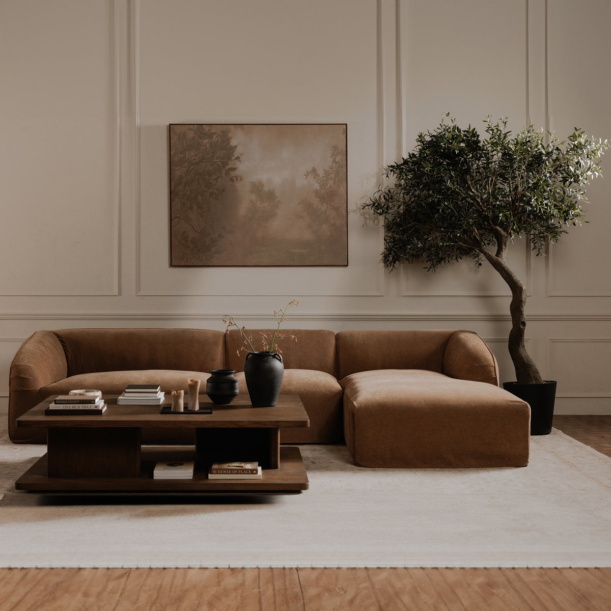 Isla Left Arm Facing Chair Mocha, Sectional Sofa by Moe's Home, 59.8" width x 29.9" height x 41.7" depth View 9