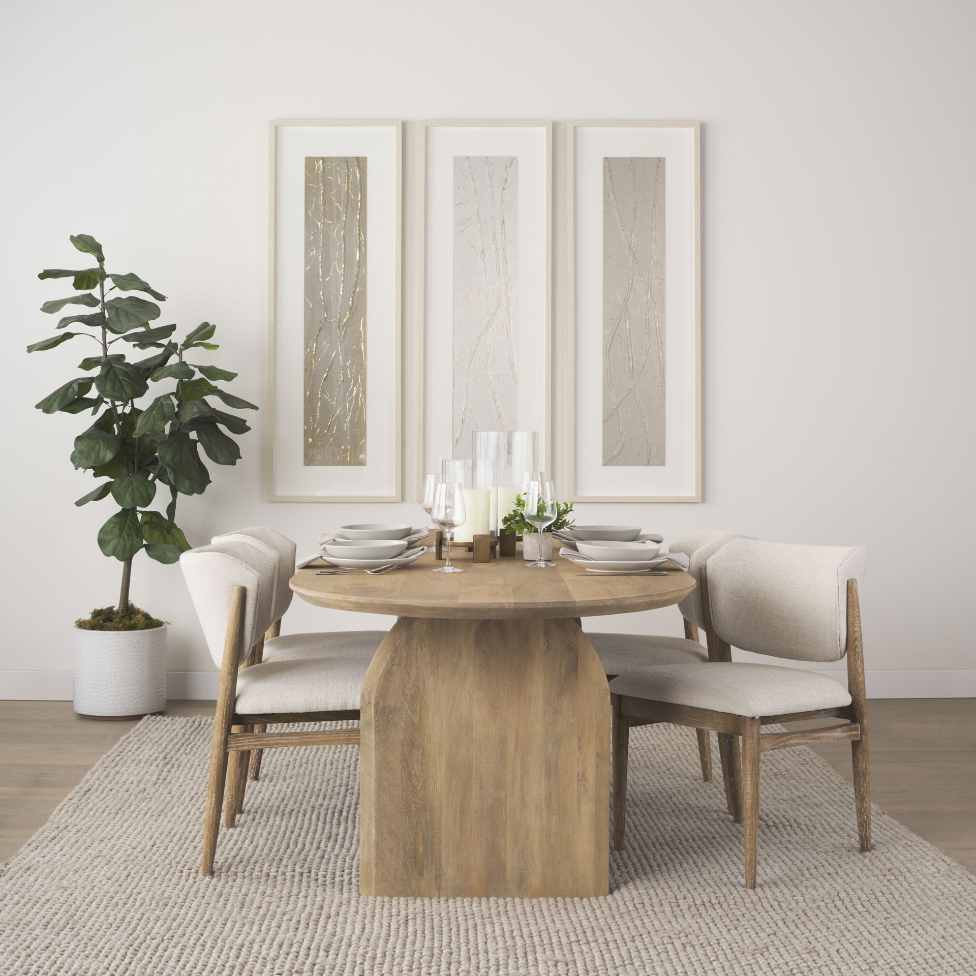 Cline Cream Fabric Upholstered and Light Brown Wood Dining Chair large image 