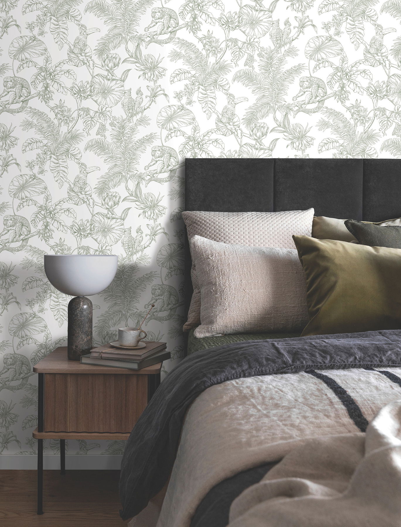 Tropical Sketch Toile Forest Wallpaper large image 