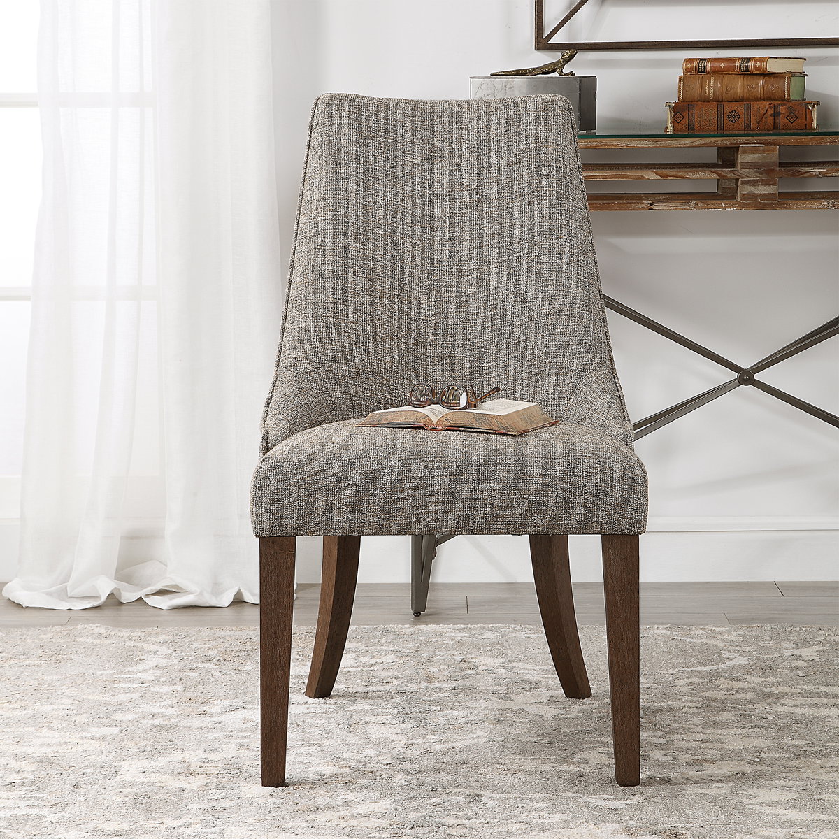Daxton Earth Tone Armless Chair, Accent Chair by Uttermost, 22" width x 38" height x 27" depth View 2