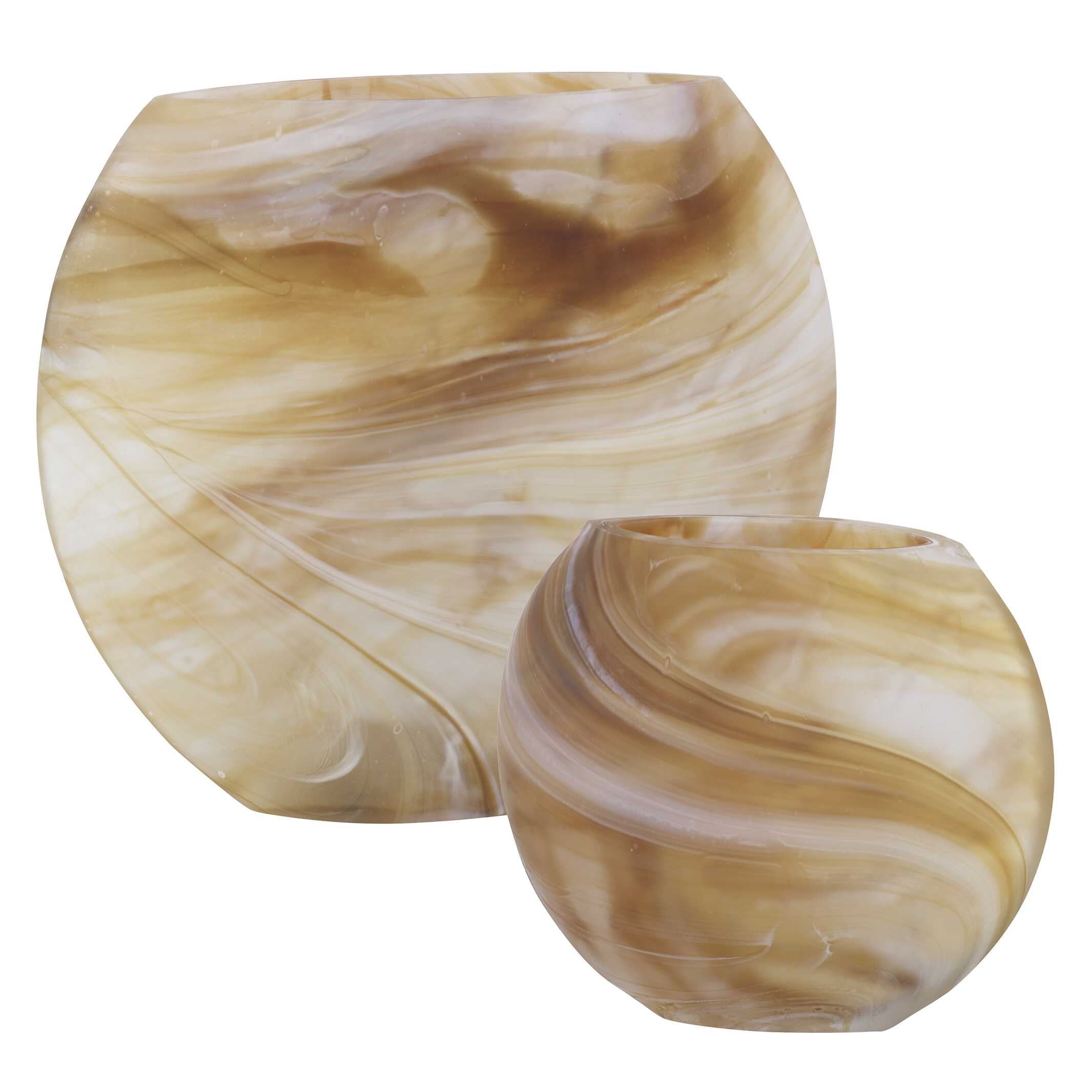 Fusion Swirled Caramel & Ivory Vases Set/2, Decorative by Uttermost, 9.75" width x 8.5" height x 4.25" depth View 4