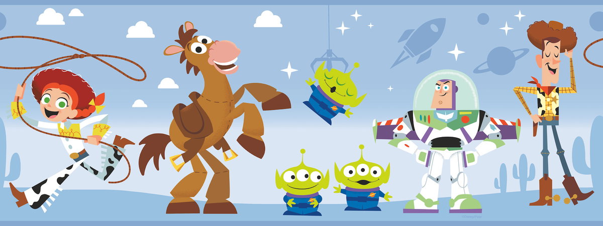 Disney & Pixar Toy Story 4 Blue Border, Wallpaper by York Wall, 9' length x 9" width x 0.02" depth