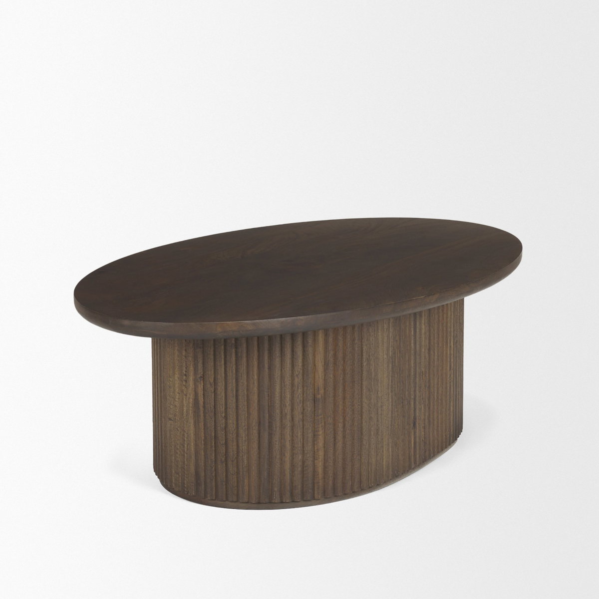 Terra 48L x 28W x 15H Dark Brown Wood Oval Fluted Coffee Table, by Mercana, 48" length x 28" width x 15" height View 6