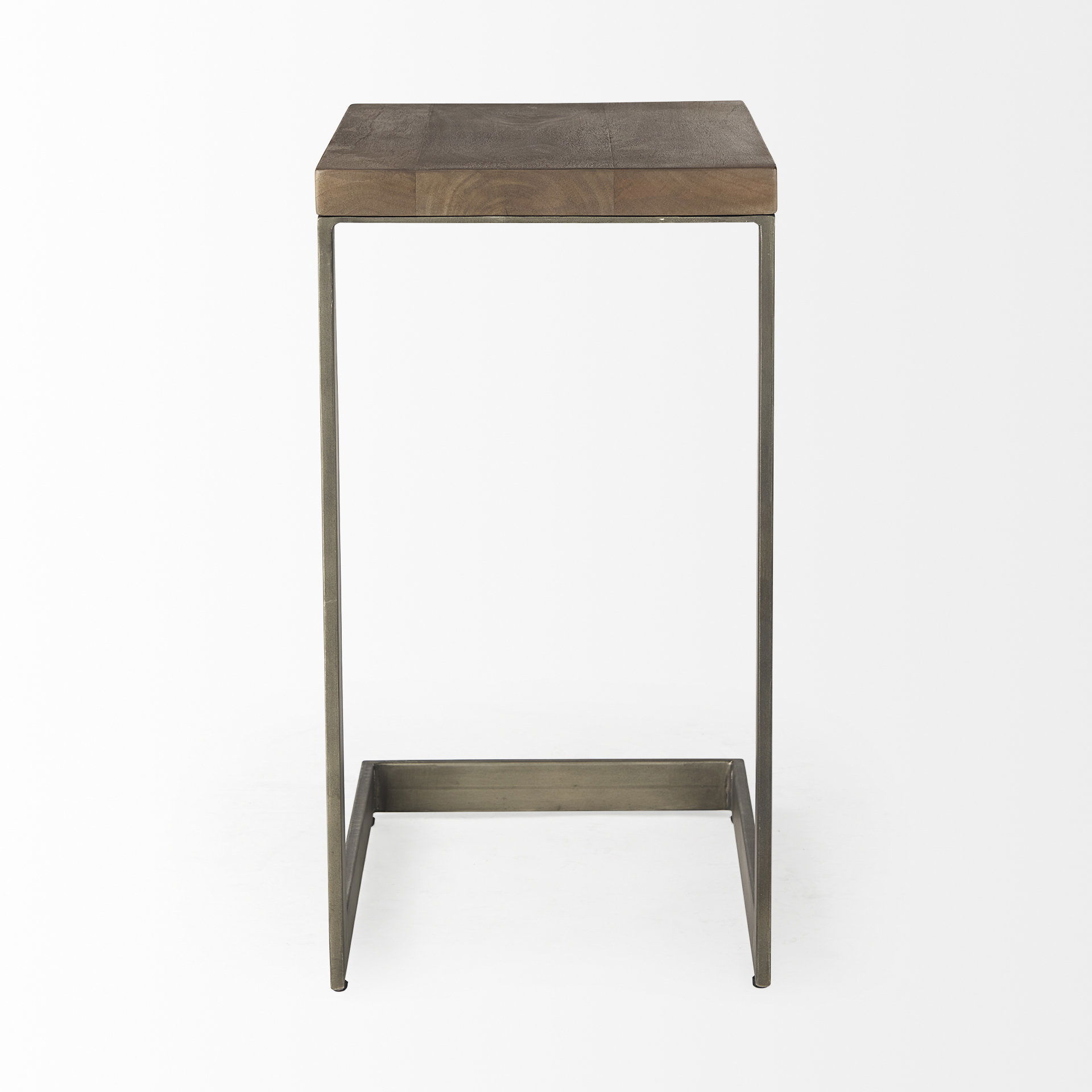 Faye 14L x 18W x 26H Medium Brown Wood with Antique Nickel Finished Metal Base C Side Table, Side & End Table by Mercana, 14" length x 18" width x 26" height View 4