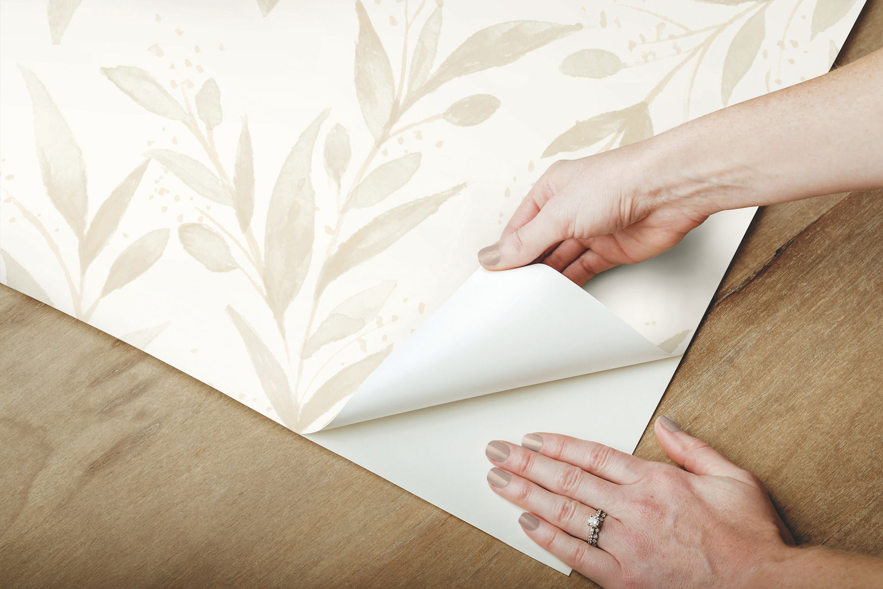 Magnolia Home Olive Branch Beige Peel & Stick Wallpaper large image 