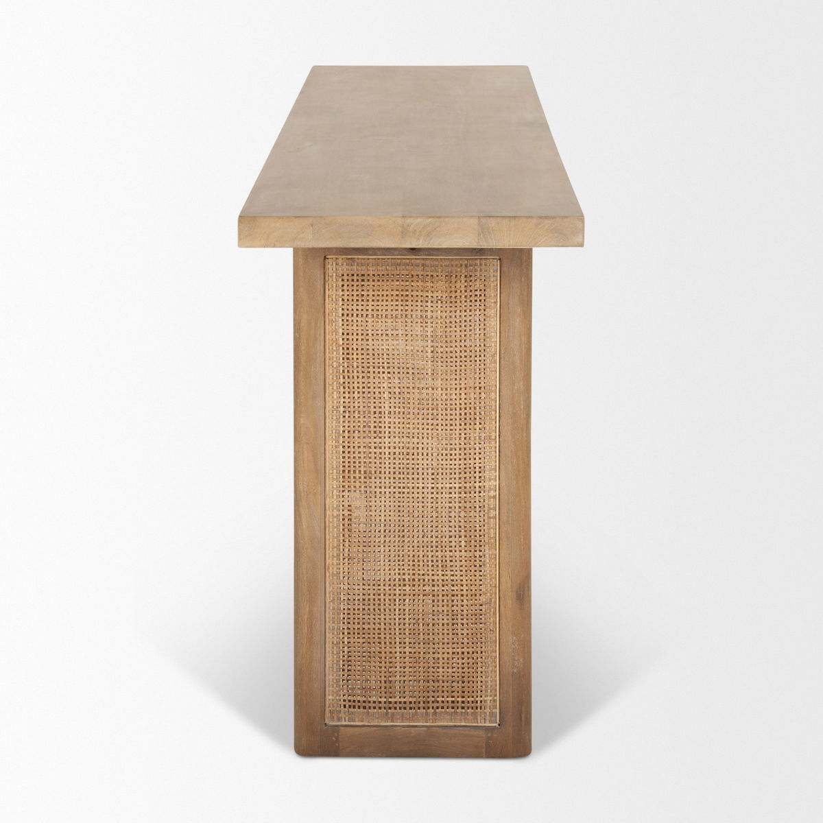 Grier 65' Light Brown Solid Wood with Cane Console Table, by Mercana, 65" length x 16" width x 29" height View 5