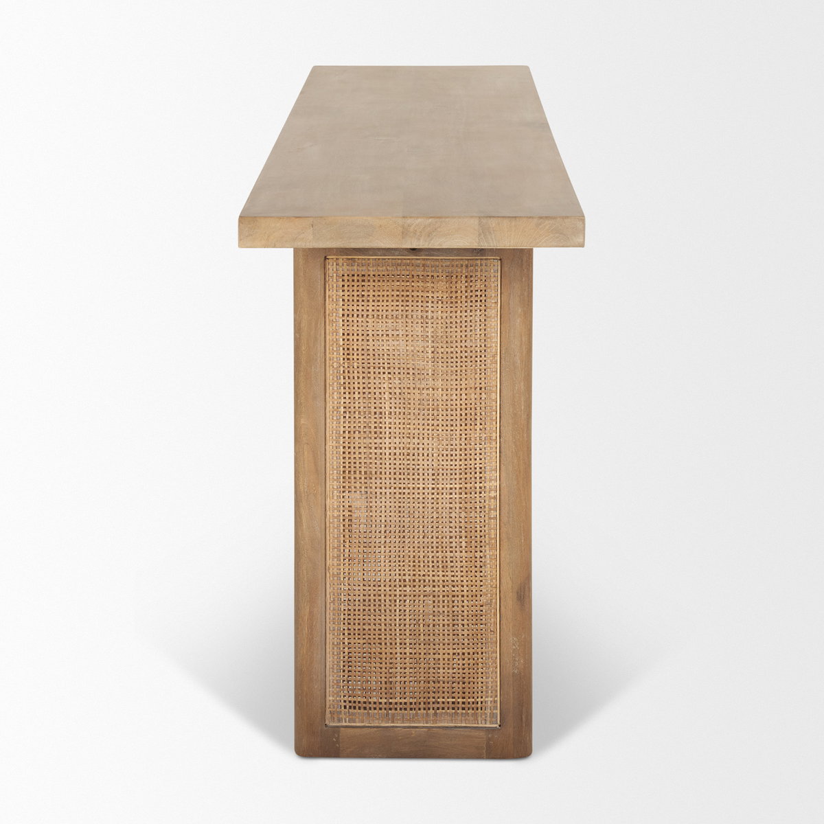 Grier 65' Light Brown Solid Wood with Cane Console Table, by Mercana, 65" length x 16" width x 29" height View 5