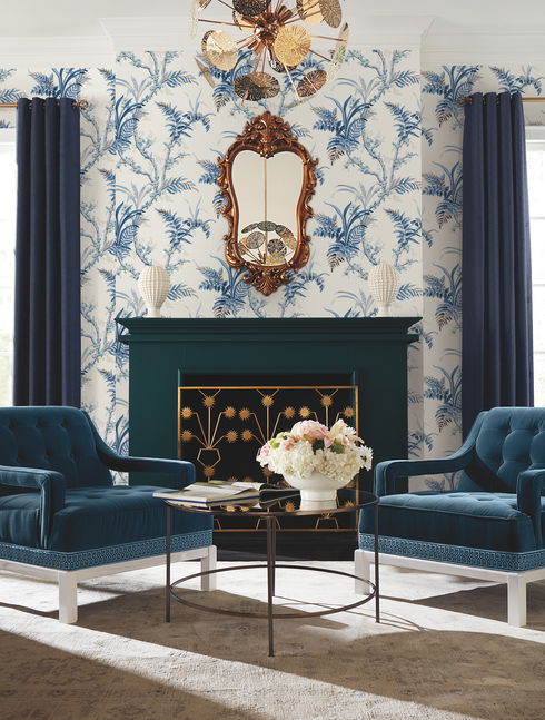 Enchanted Fern Blue Wallpaper