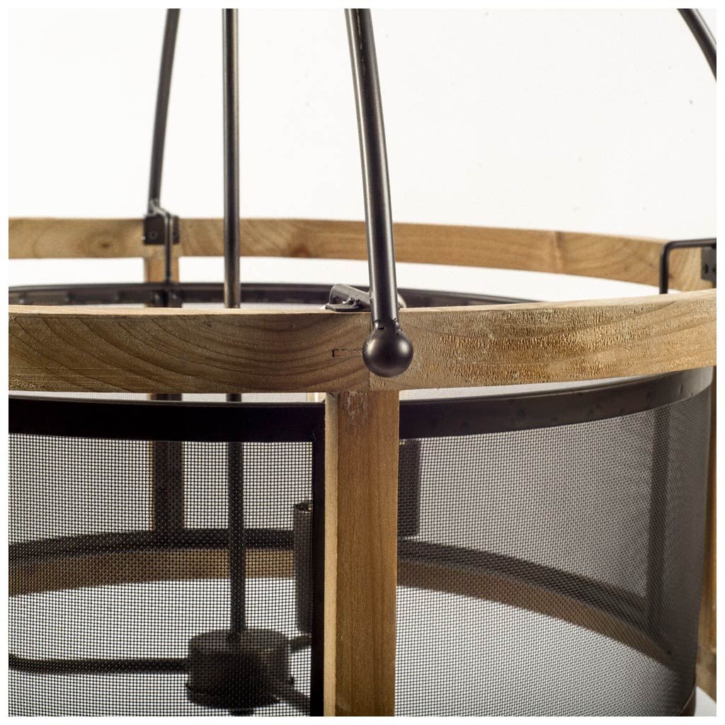 Penhill (25'x24') Black and Wooden Three Bulb Chandelier, by Mercana, 25" length x 25" width x 24" height View 3