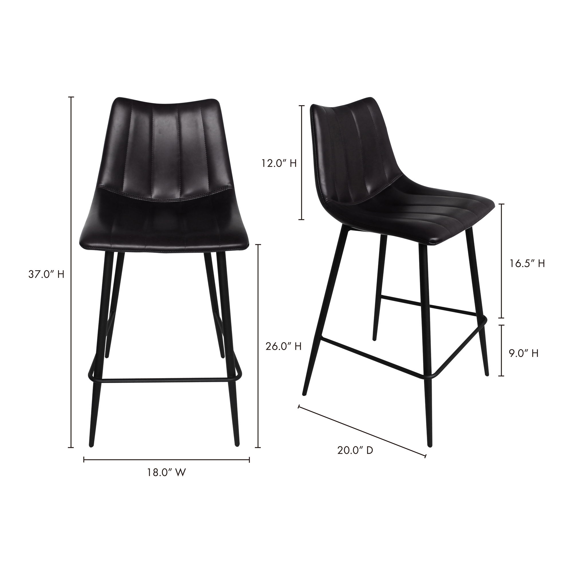 Alibi Counter Stool Matte Black - Set Of Two, Counter & Bar Stool by Moe's Home, 17.7" width x 37" height x 20" depth View 14