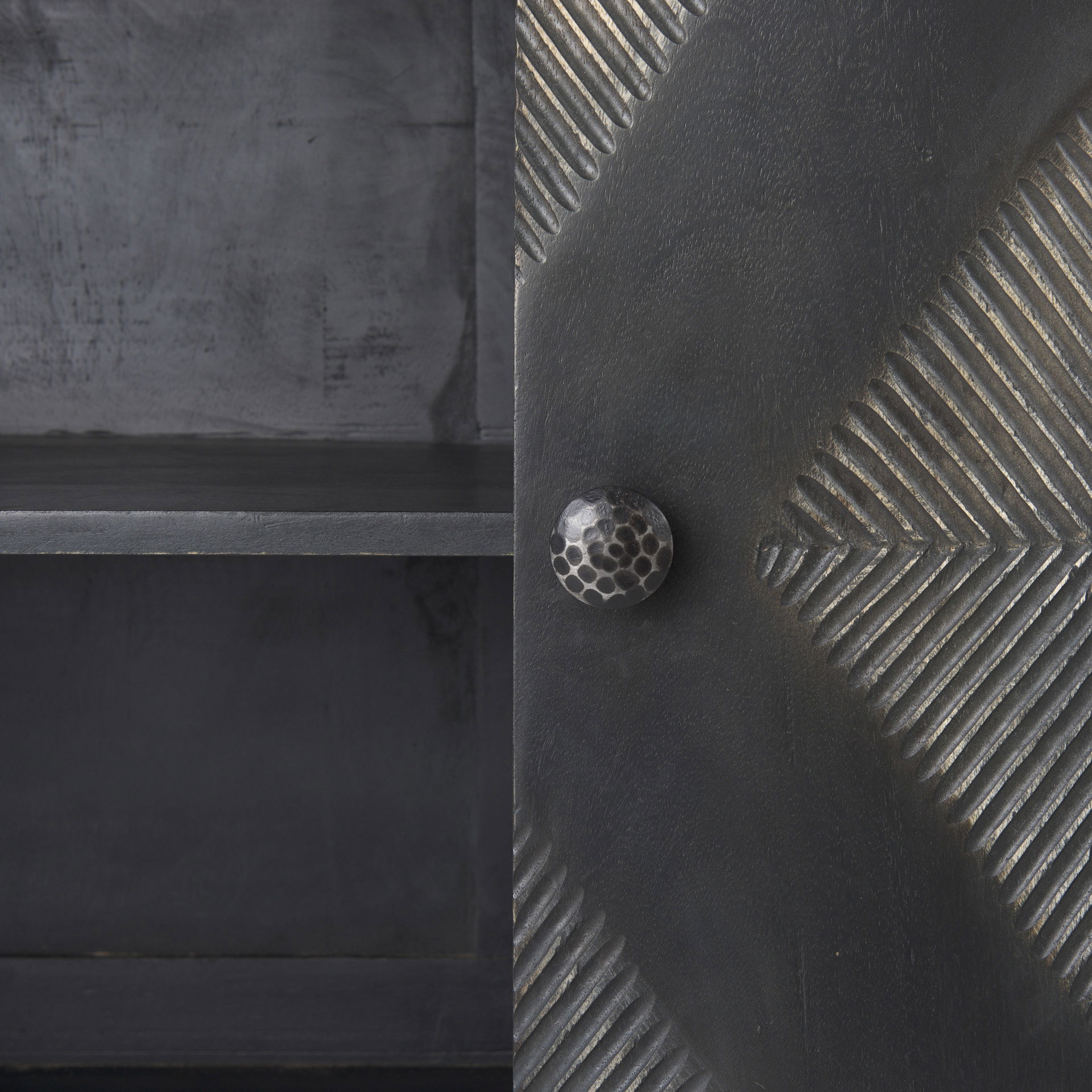 Hogarth I 72x15 Two-Tone Brown Solid Wood Base Silver Frame 4 Cabinet Sideboard, Sideboards & Buffet by Mercana, 16" length x 72" width x 34" height View 10