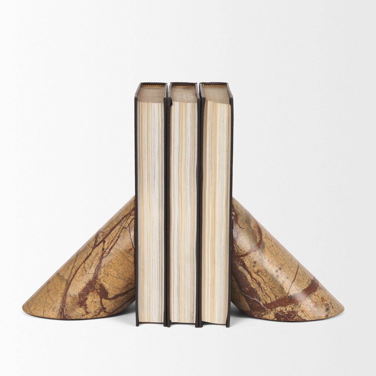 Rahima Brown Forest Marble Angled Bookends, by Mercana, 10.23" length x 3.15" width x 4.75" height View 3
