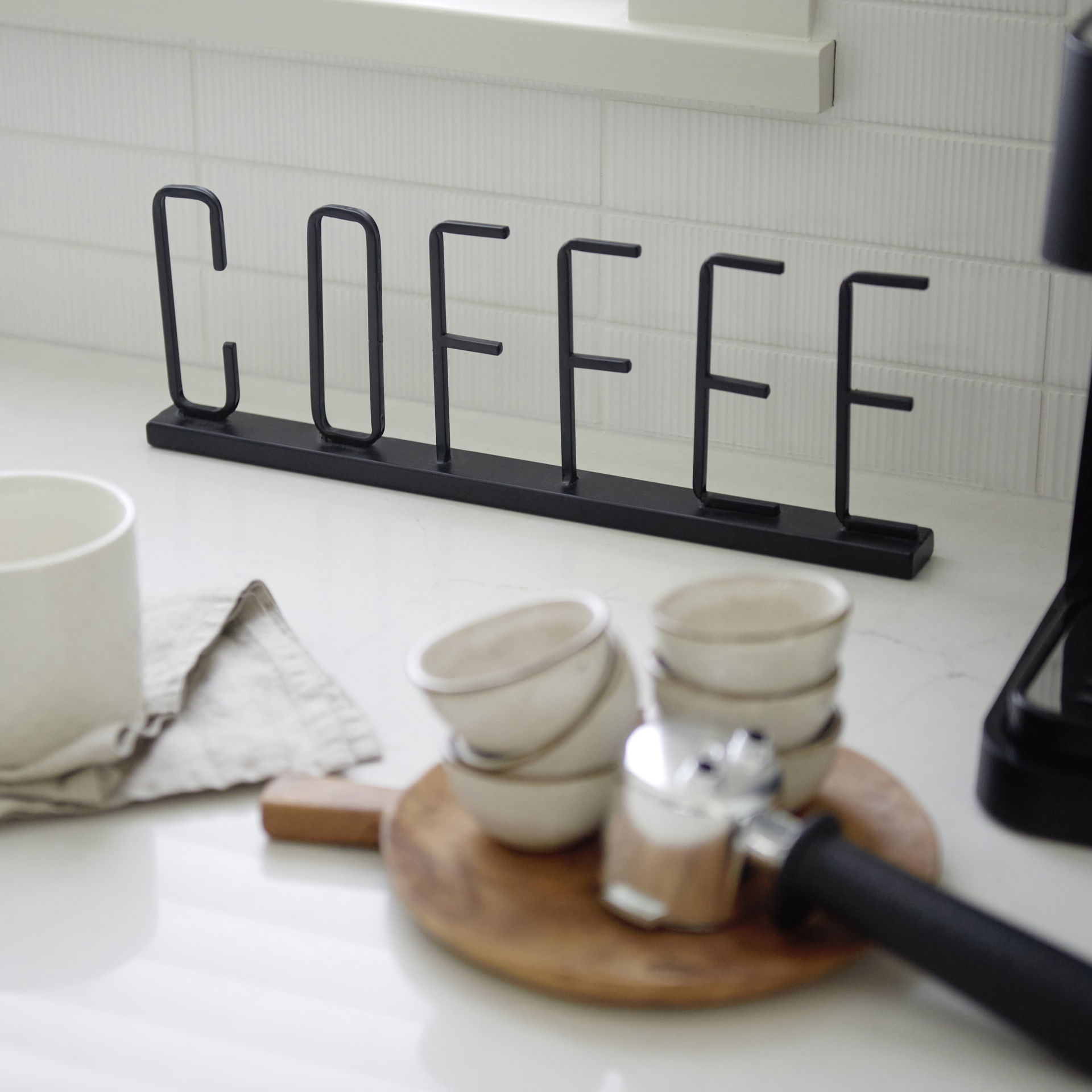 Coffee 15L x 1W Black Metal Sign, Decorative Object by Mercana, 15.16" length x 1.18" width x 5.31" height View 3