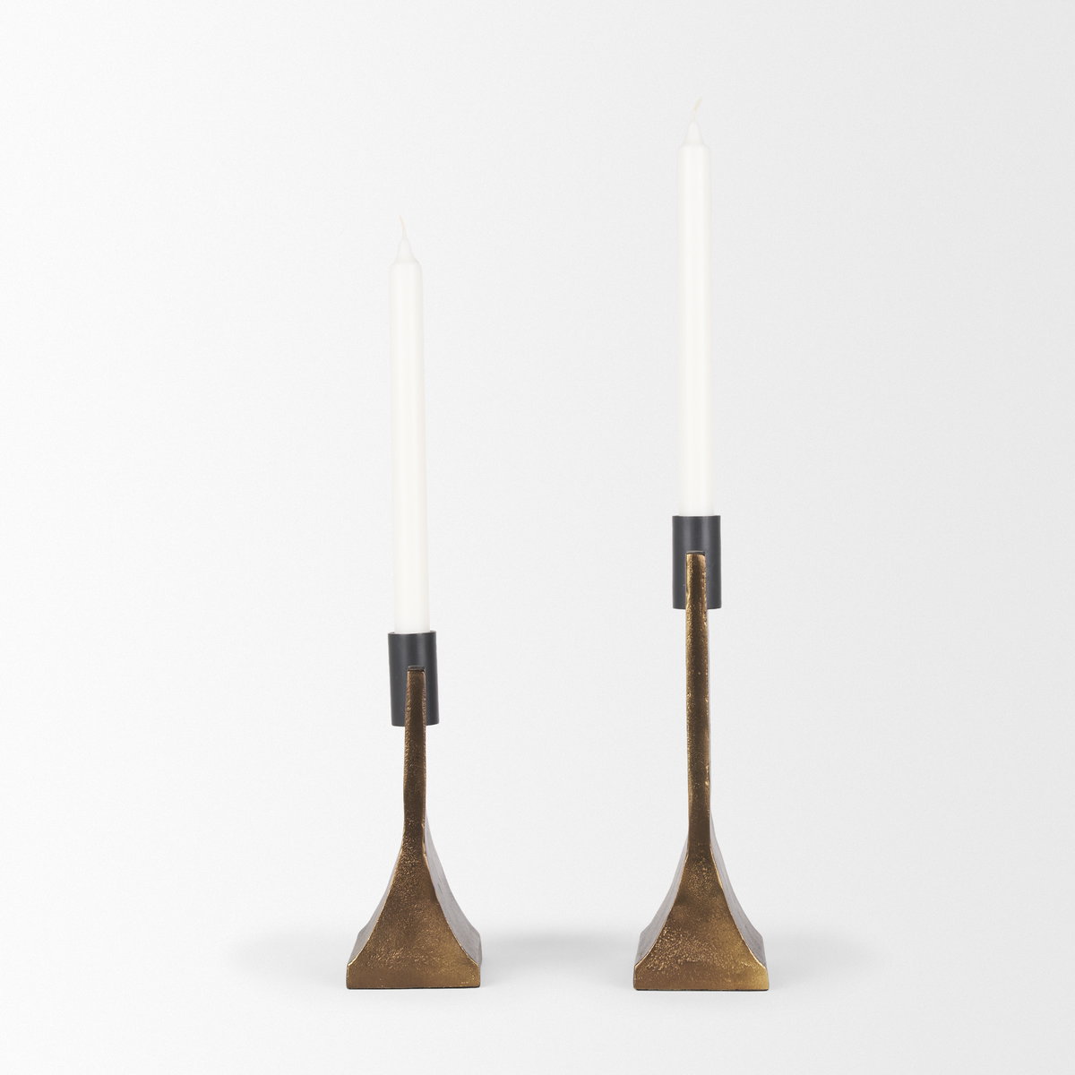 Polli Antiqued Gold with Matte Black Metal Taper Candleholders (Set of 2), Candles & Candle Holder by Mercana, 4.33" length x 4.15" width x 11.4" height View 7