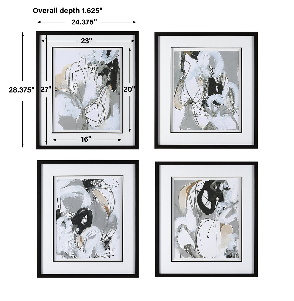 Tangled Threads Abstract Framed Prints Set/4, Art by Uttermost, 24.37" width x 28.37" height x 1.62" depth View 3
