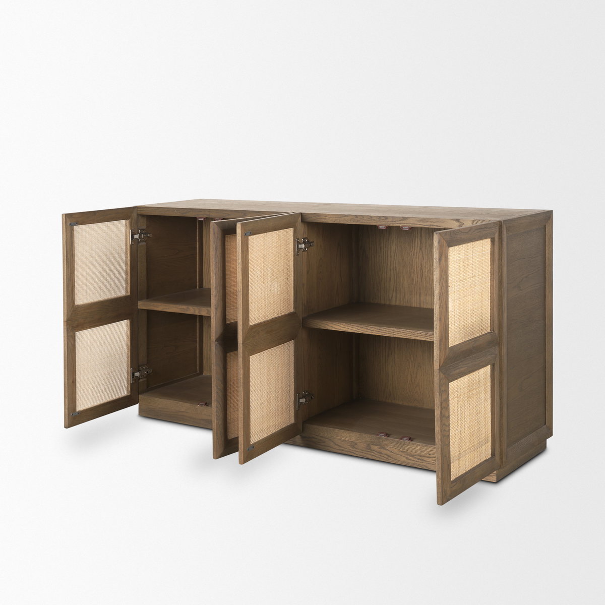 Sina Brown Oak Wood with Natural Rattan 4 Door Sideboard, Sideboards & Buffet by Mercana, 64.17" length x 17.72" width x 33.46" height View 10