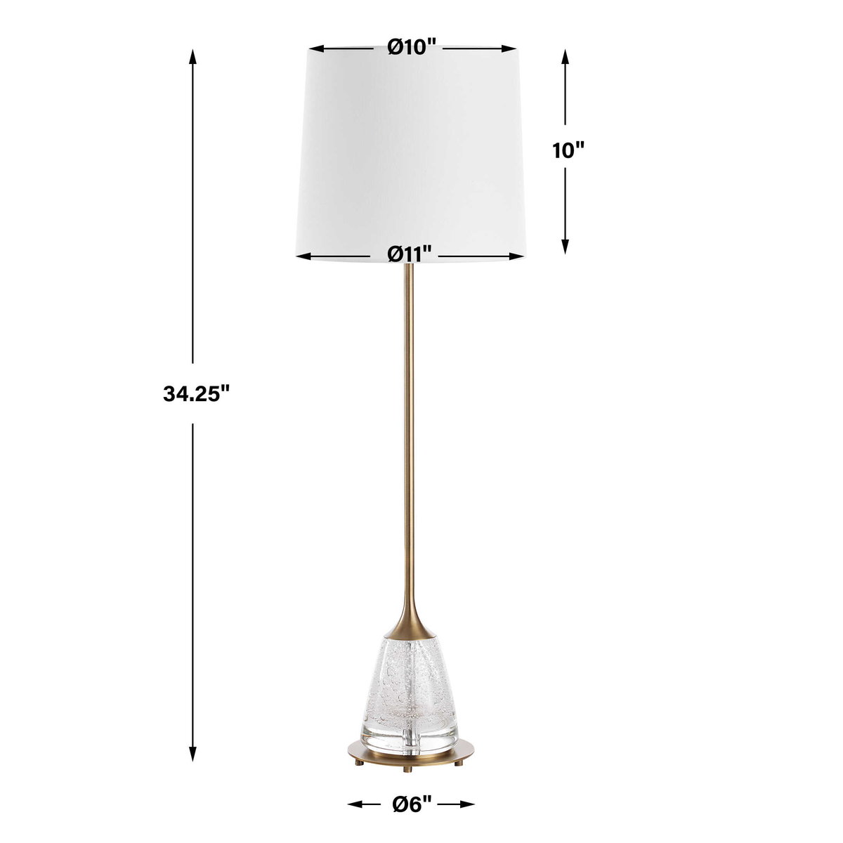 Alistair Brass Buffet Lamp, Table Lamp by Uttermost, 11" width x 34.25" height x 11" depth View 3