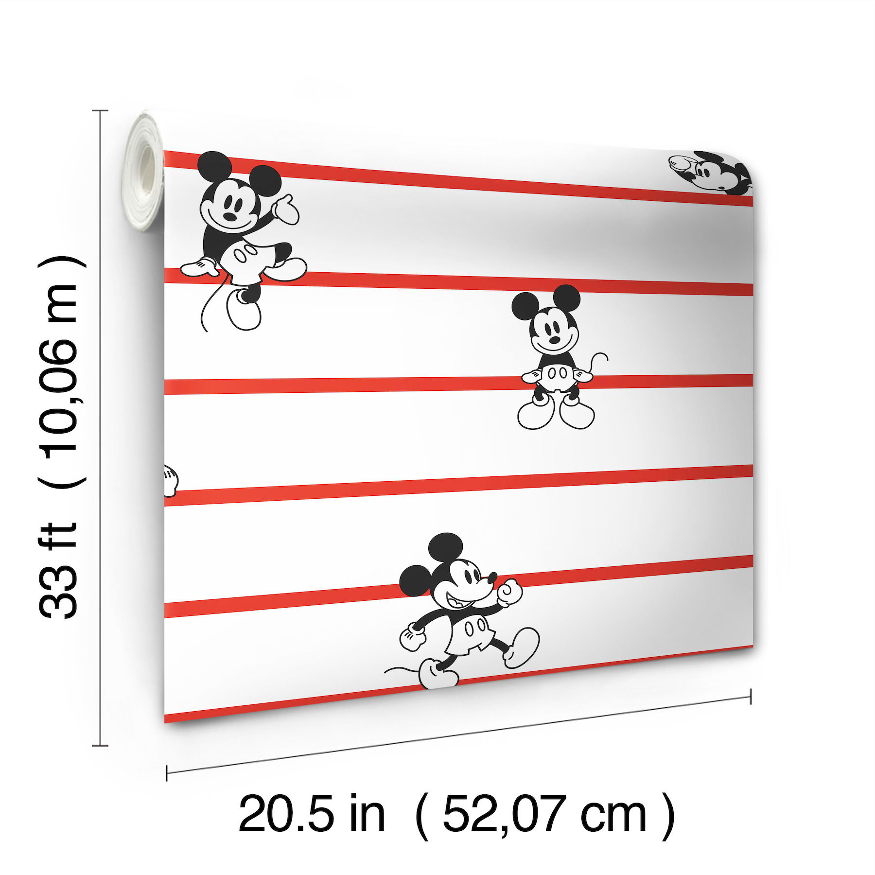 Disney Mickey Mouse Stripe Red Wallpaper, by York Wall, 33' length x 1'8.5" width x 0.02" depth View 3