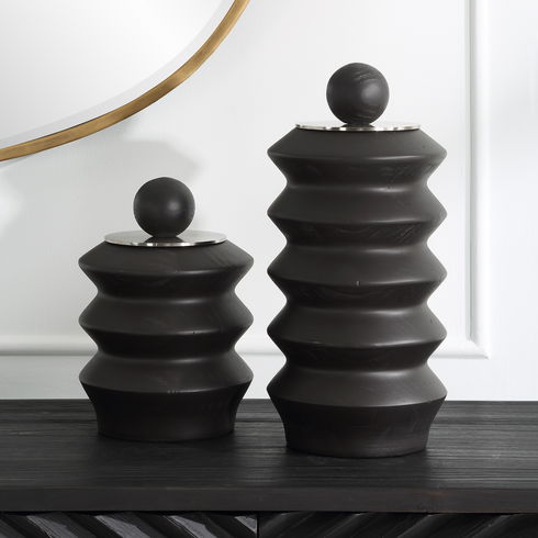 Accordion Black Wood Containers, S/2