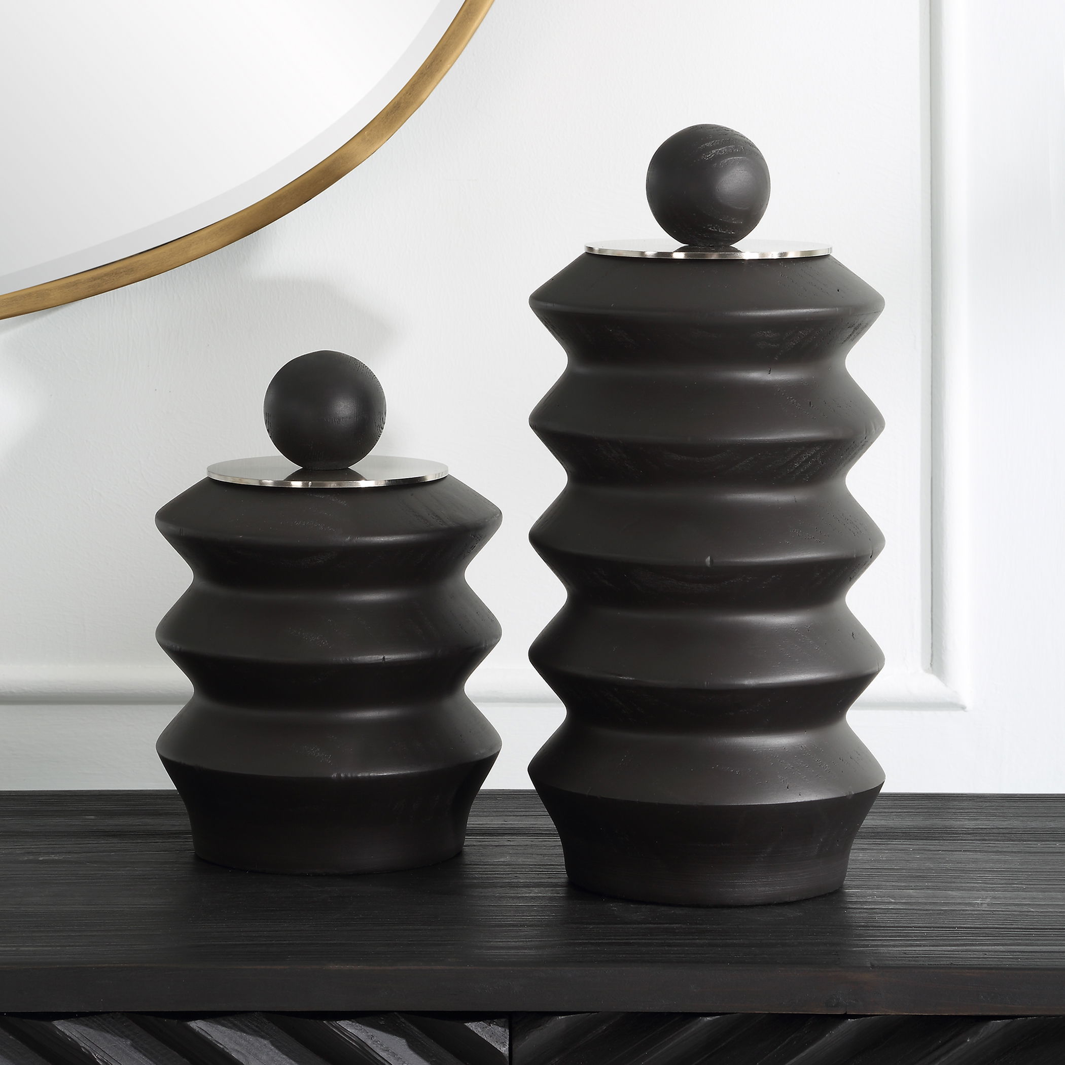 Accordion Black Wood Containers Set/2 large image 