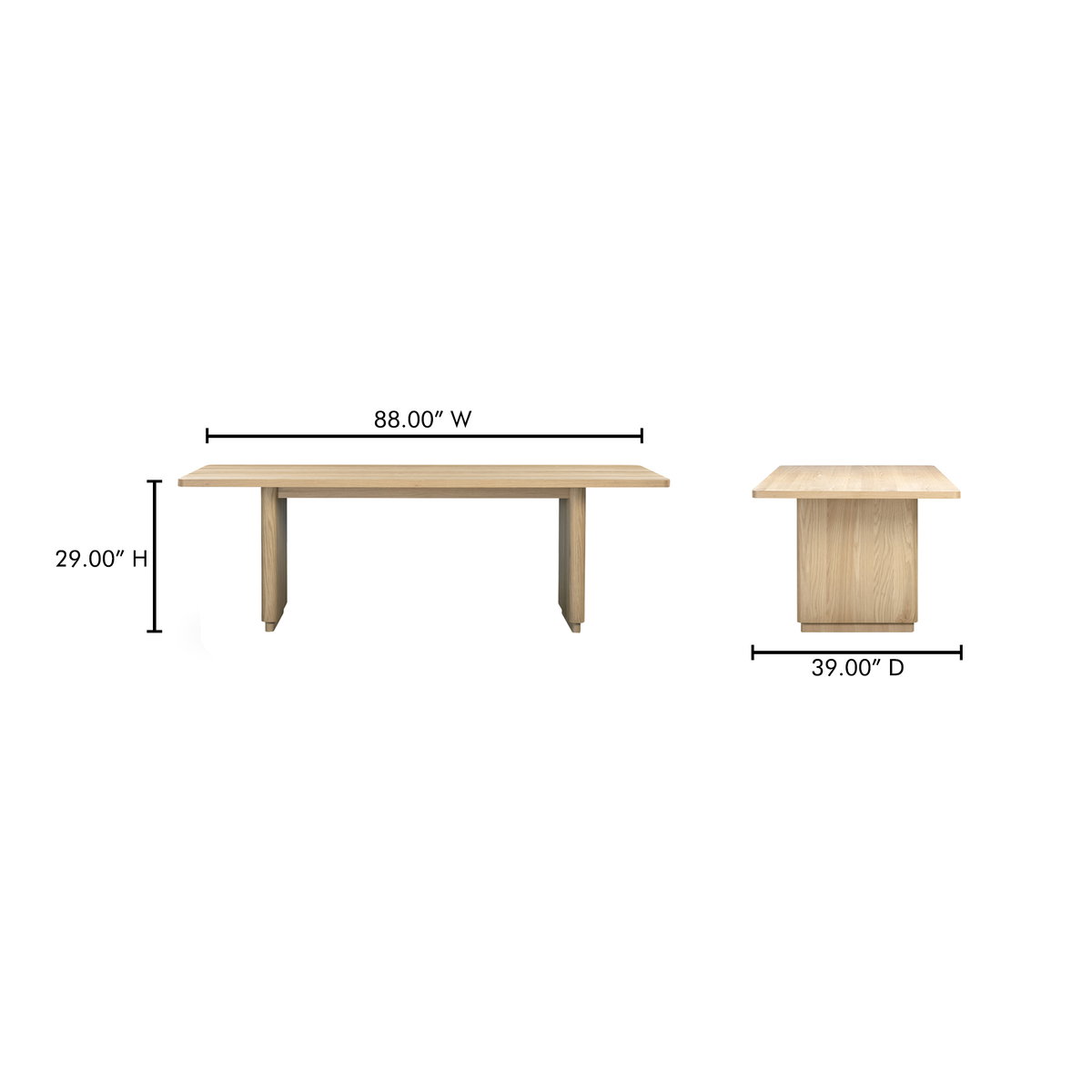 Round Off Small Dining Table Natural Oak, by Moe's Home, 88" width x 29" height x 39" depth View 8