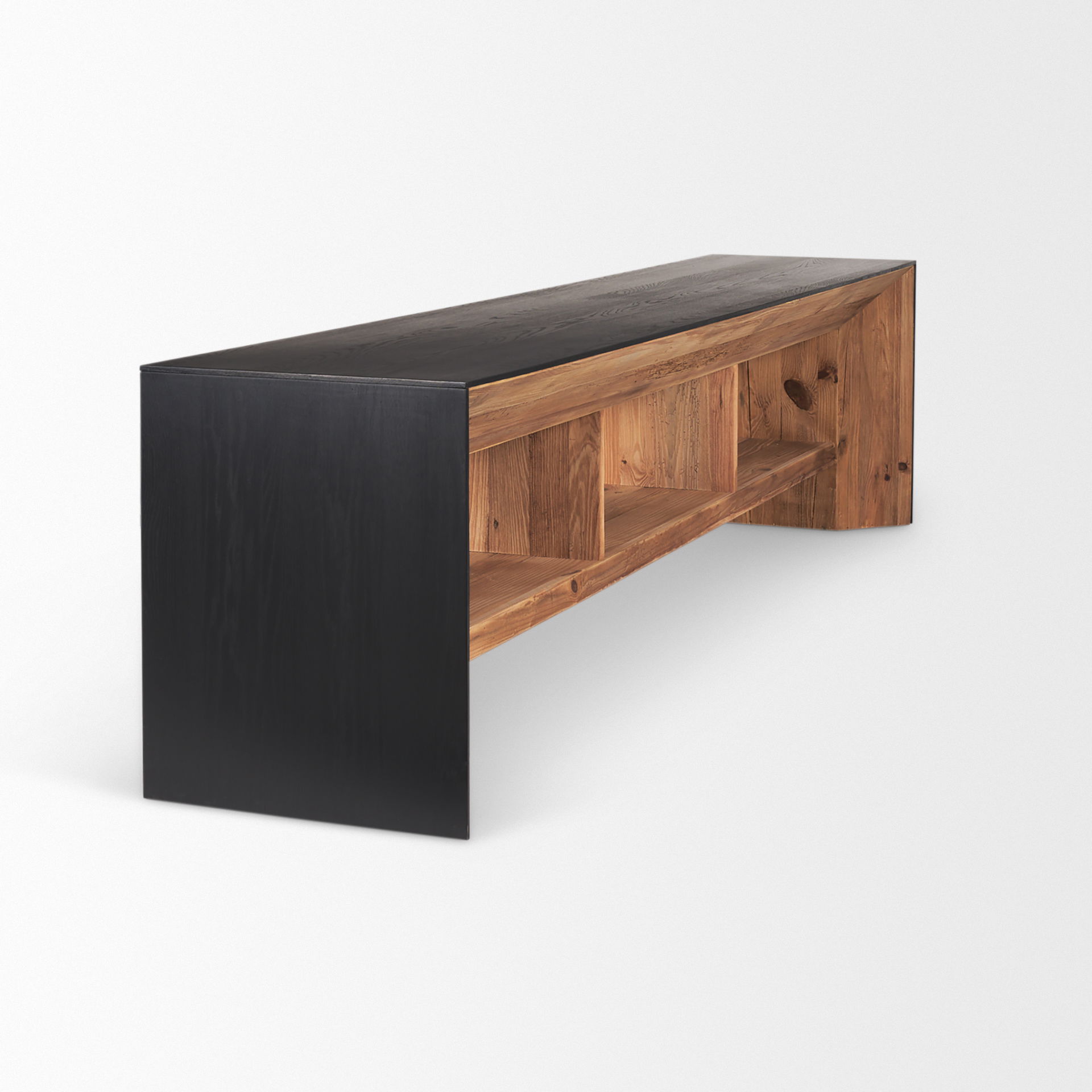 Tabor Natural Wood with Black Oak Waterwall Media Console, by Mercana, 94" length x 19" width x 24" height View 8