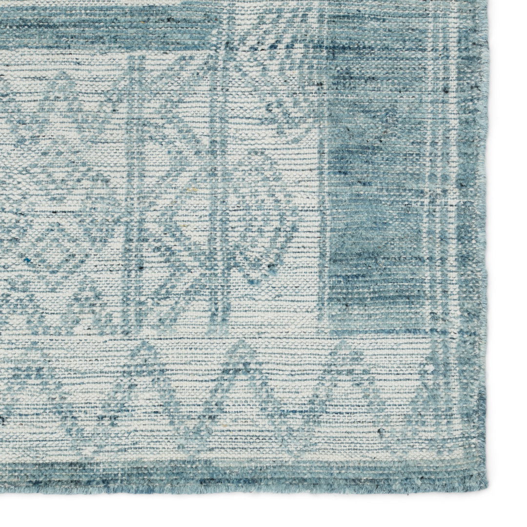 Cirus Hand Knotted Geometric Blue/ Ivory Area Rug (6''X9'') large image 
