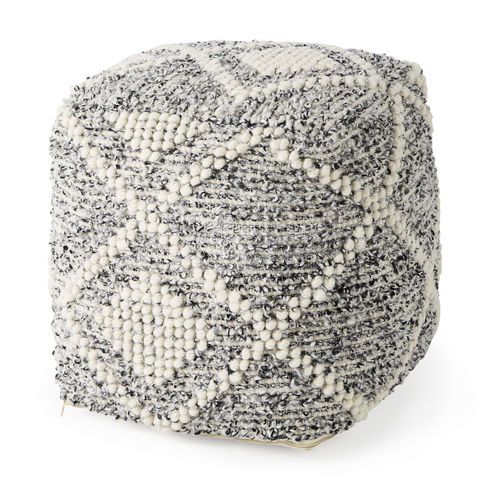 Ekiya   Black/White Yarn and Wool Patterened Pouf