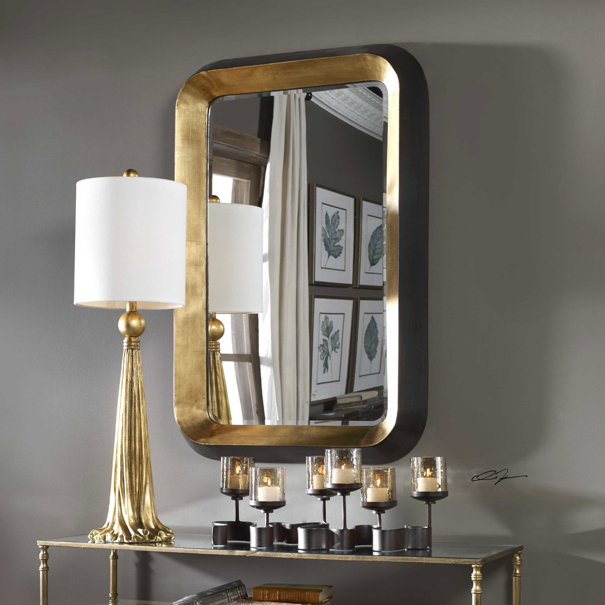 Niva Metallic Gold Wall Mirror, by Uttermost, 28" width x 42.13" height x 4" depth View 6