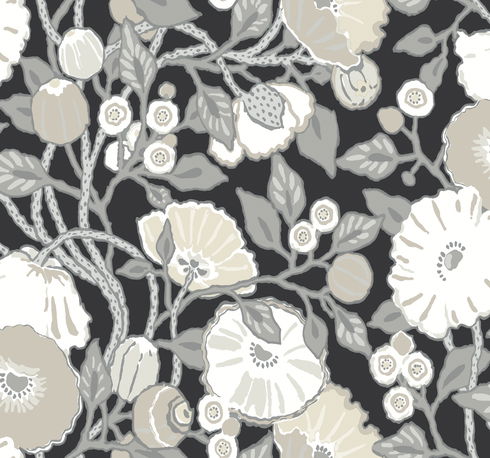Vincent Poppies Black & Cream Wallpaper