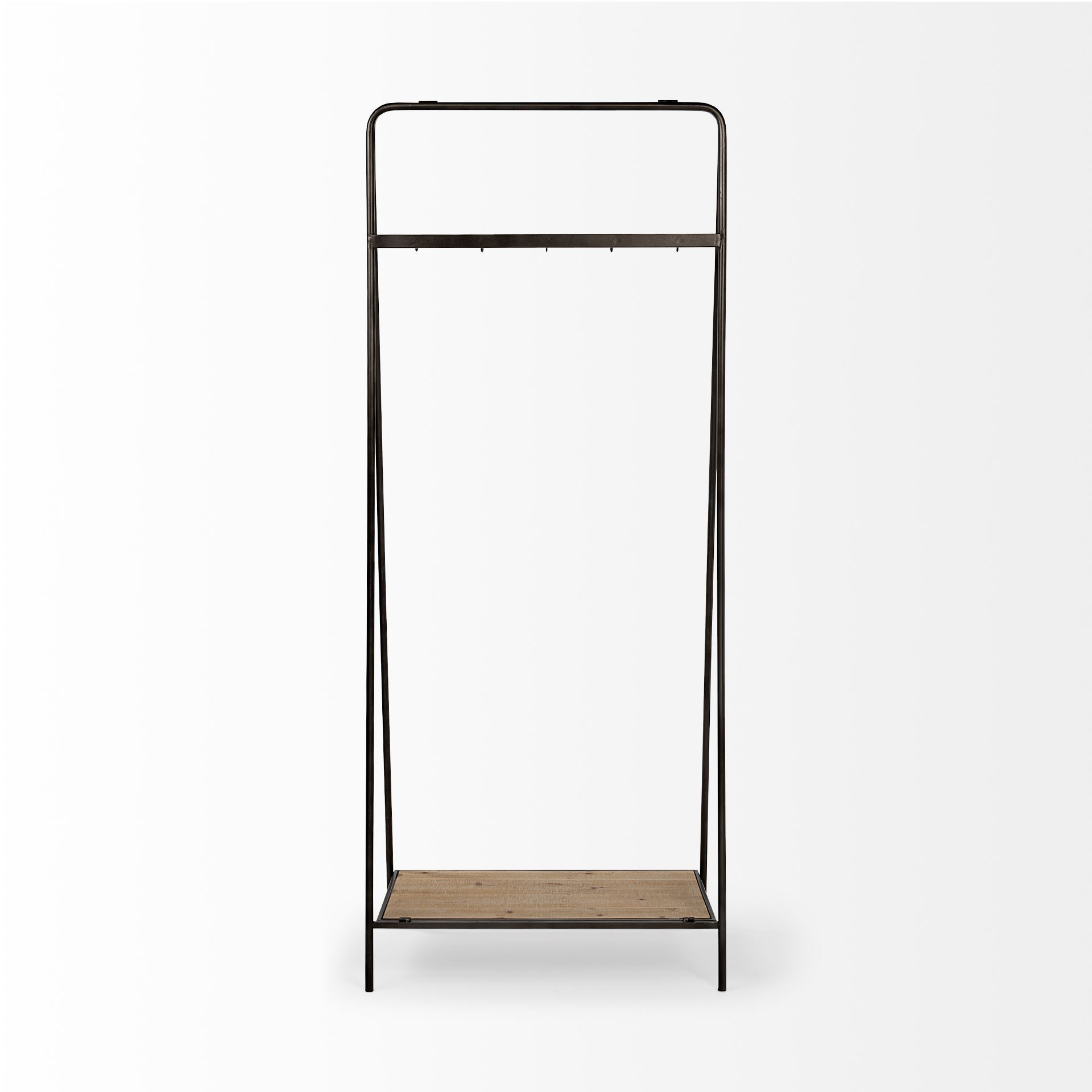 Carell 31L x 18W Black Metal And Wood Shelf Hall Tree, Entry & Hallway by Mercana, 31.1" length x 18.11" width x 77.17" height View 5