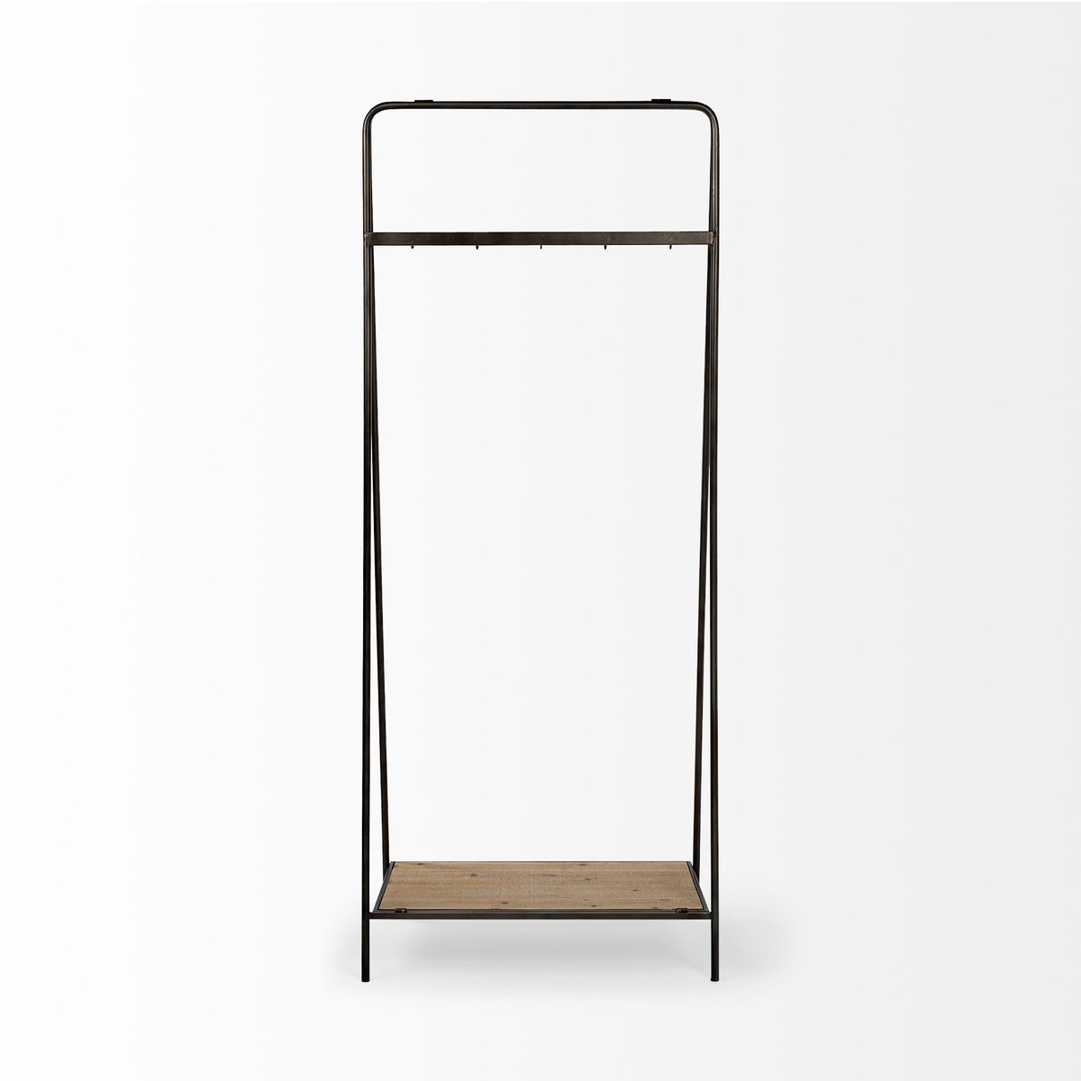 Carell 31L x 18W Black Metal And Wood Shelf Hall Tree, Entry & Hallway by Mercana, 31.1" length x 18.11" width x 77.17" height View 5