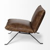 Flavelle I Brown Leather Cushion Seat and Solid Iron Base Accent Chair, by Mercana, 28.35" length x 33.07" width x 27.53" height thumbnail 4