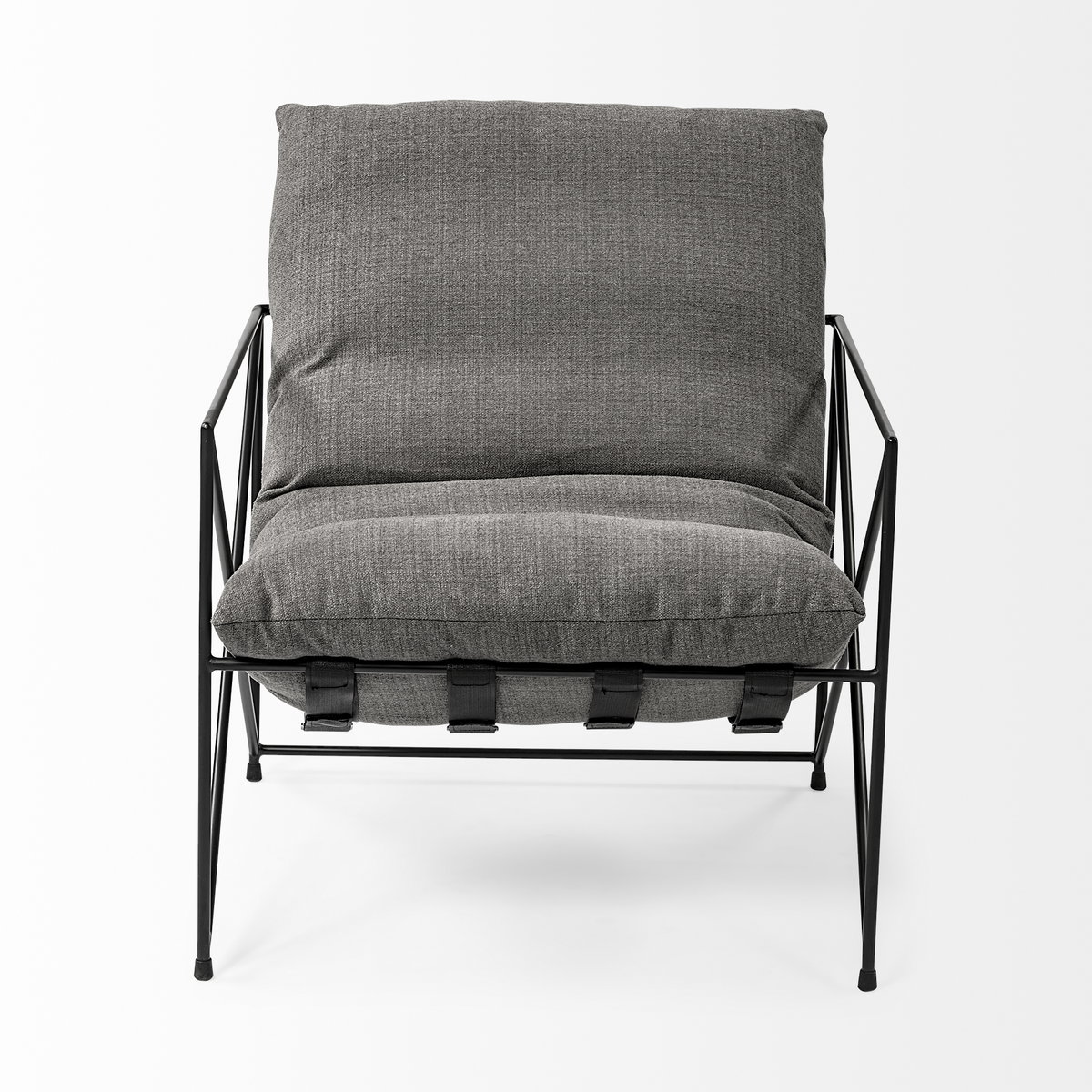 Leonidas 28.5L x 29.5W x 34.0H  Grey Fabric Wrap Black Metal Frame Accent Chair, by Mercana, 28.74" length x 29.92" width x 24.02" height View 7
