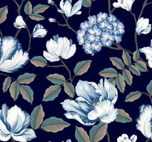 Morning Garden Navy Wallpaper