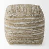 Aadhya  Taupe/Silver Leather and Cotton Pouf, Ottoman by Mercana, 16" length x 16" width x 16" height thumbnail 5
