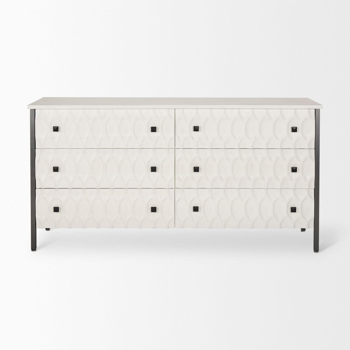 Savannah White Fir Veneer with Gray Metal 6-Drawer Sideboard, Sideboards & Buffet by Mercana, 62.6" length x 15.75" width x 31.5" height View 4