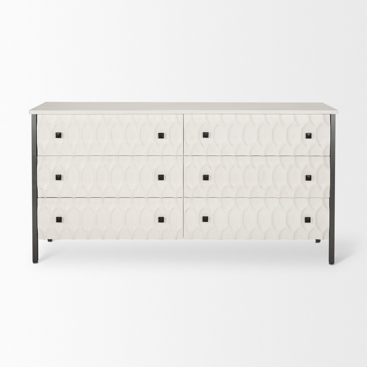 Savannah White Fir Veneer with Gray Metal 6-Drawer Sideboard, Sideboards & Buffet by Mercana, 62.6" length x 15.75" width x 31.5" height View 4