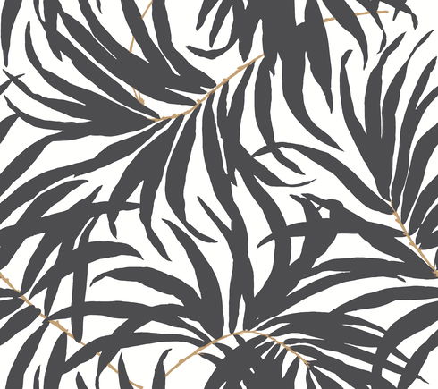 Bali Leaves Black Peel & Stick Wallpaper