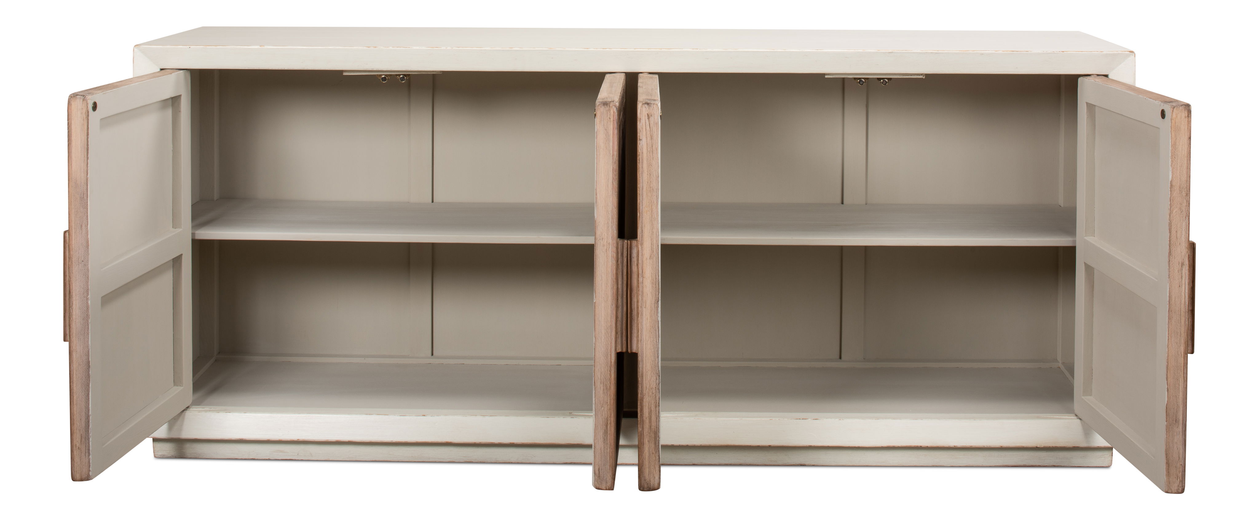 Hollis 4 Door Sideboard, Ant.White, Cabinets & Sideboard by Sarreid, 80" length x 19" width x 33" height View 9